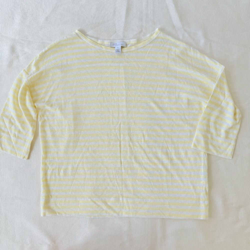 Nordstrom Signature Womens Top Striped Shirt Longsleeve Linen Butter Yellow XS